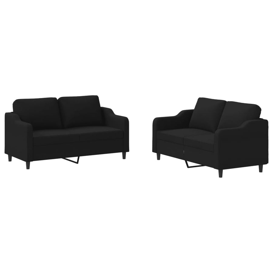 2-delige loungeset met kussens stof zwart Zwart met kussens