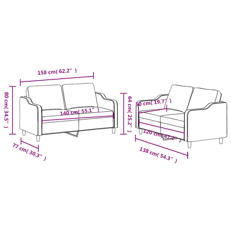 2-delige loungeset met kussens stof zwart Zwart met kussens