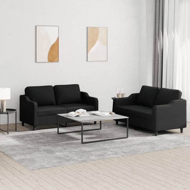 2-delige loungeset met kussens stof zwart Zwart met kussens