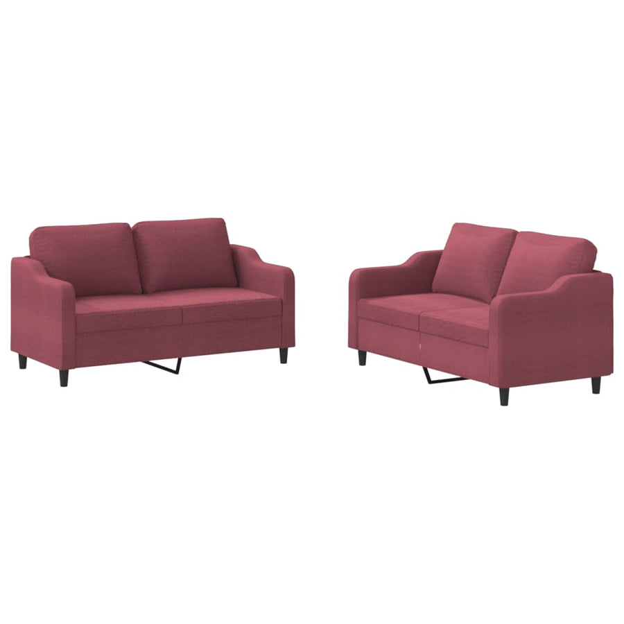 2-delige Loungeset met kussens stof wijnrood Wijnrood met kussens