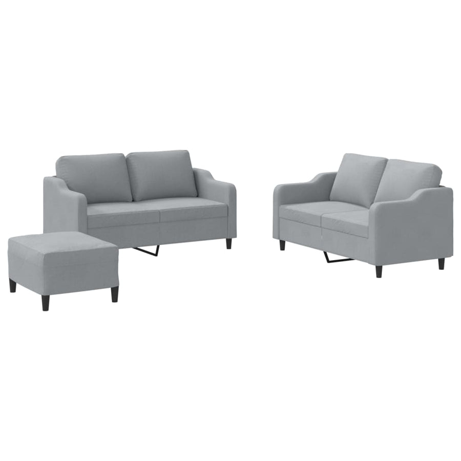 3-delige Loungeset met kussens stof lichtgrijs