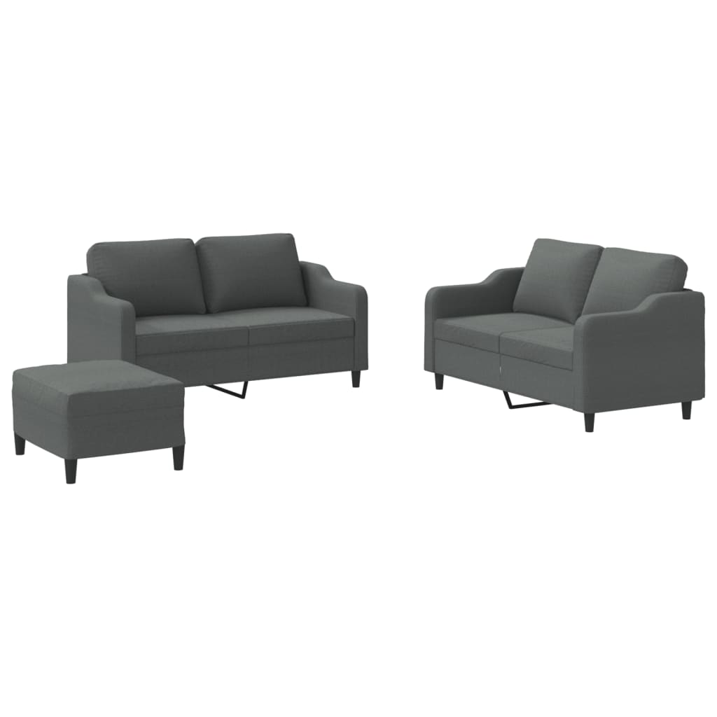 3-delige Loungeset met kussens stof donkergrijs