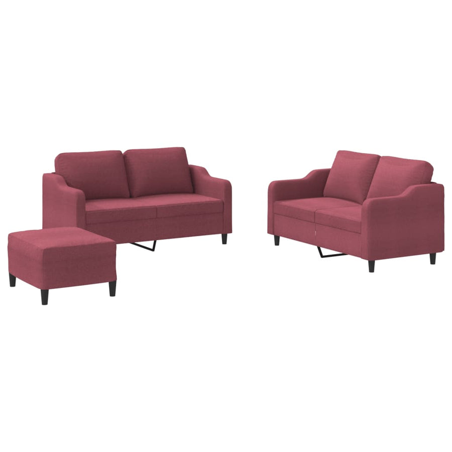 3-delige Loungeset met kussens stof wijnrood