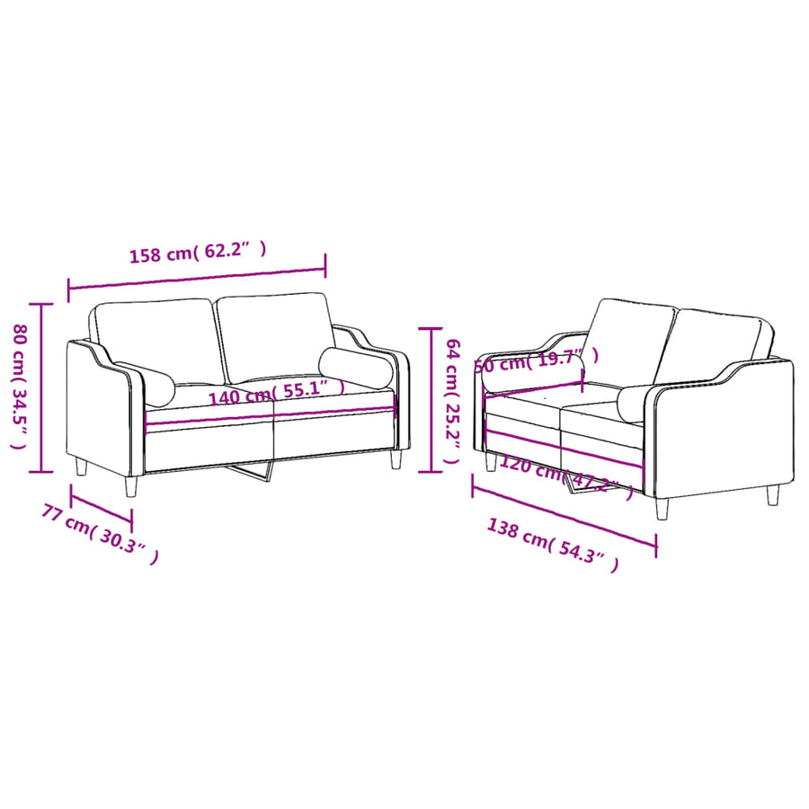 2-Delige Loungeset Stof Zwart met kussens