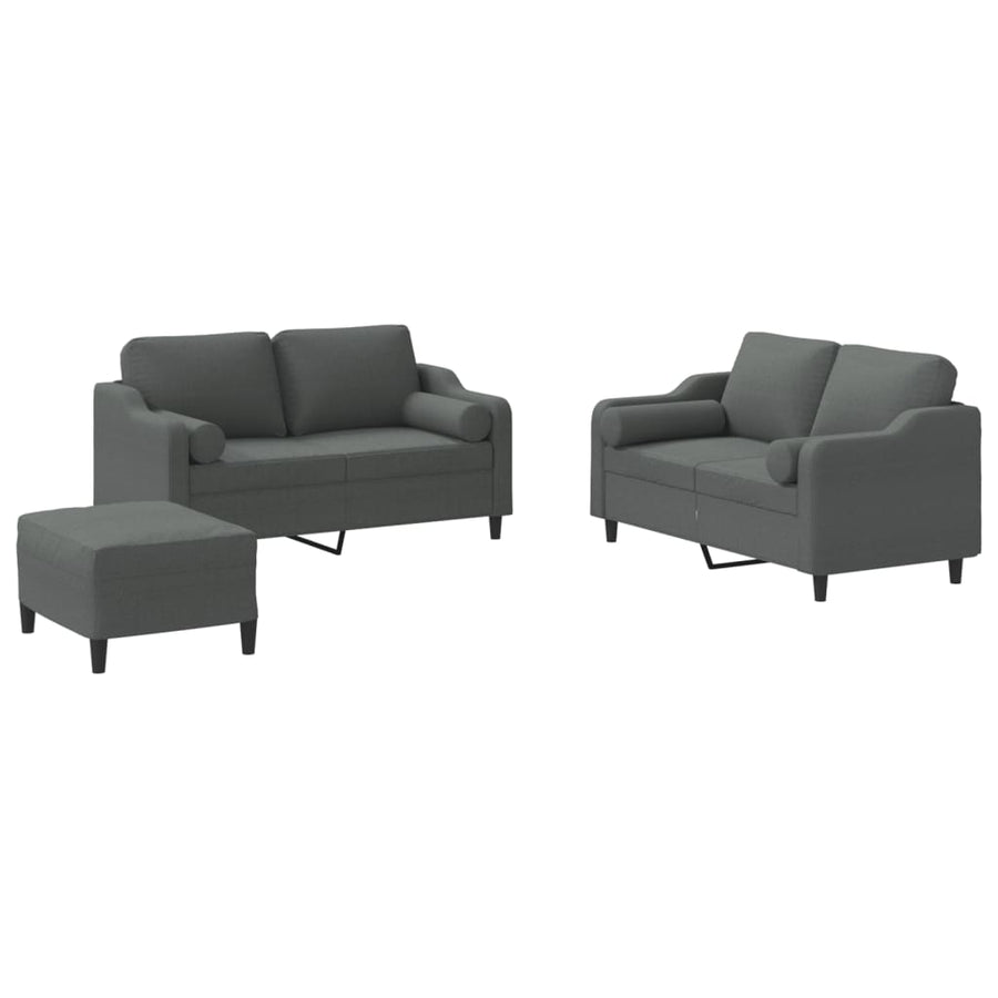 3-delige Loungeset met kussens stof donkergrijs