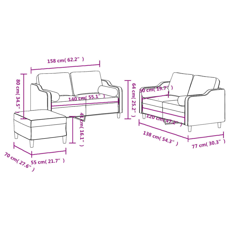 3-delige Loungeset met kussens stof donkergrijs