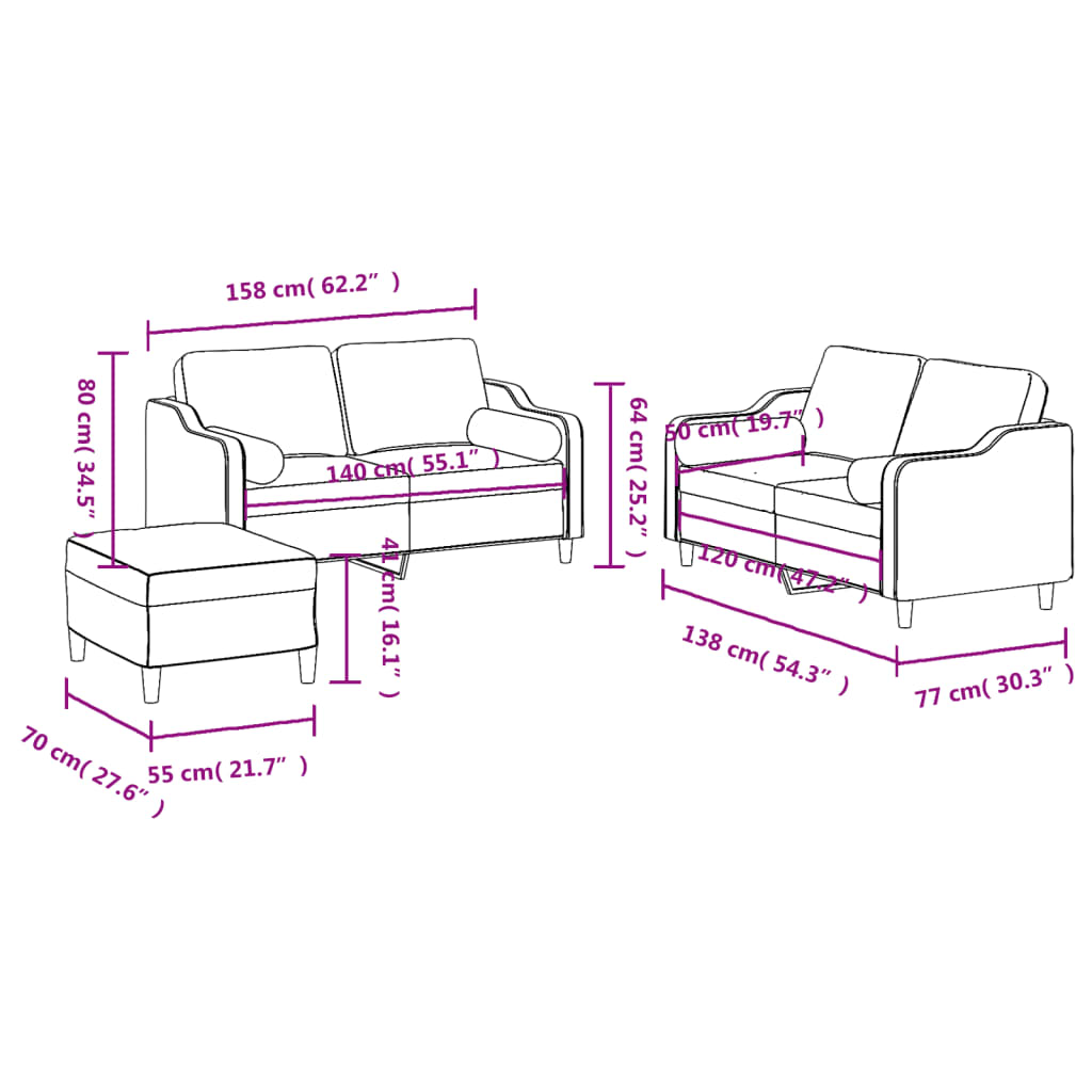 3-delige Loungeset met kussens stof bruin