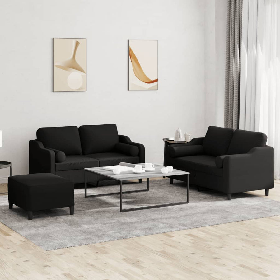 3-delige Loungeset met kussens stof zwart