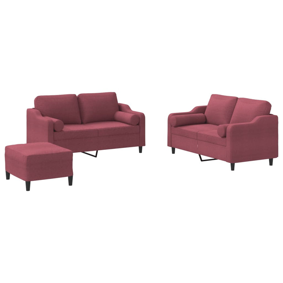 3-delige Loungeset met kussens stof wijnrood