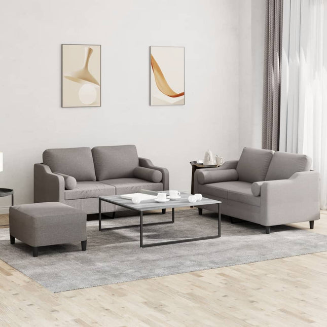 3-delige Loungeset met kussens stof taupe