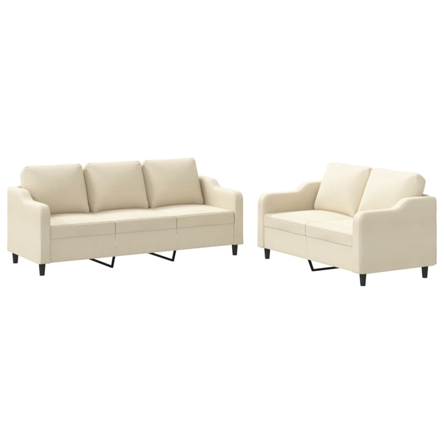 2-delige Loungeset met kussens stof crèmekleurig Crème met kussens