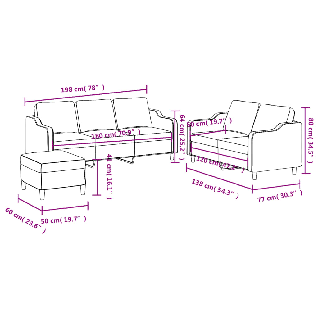 3-delige Loungeset met kussens stof donkergrijs