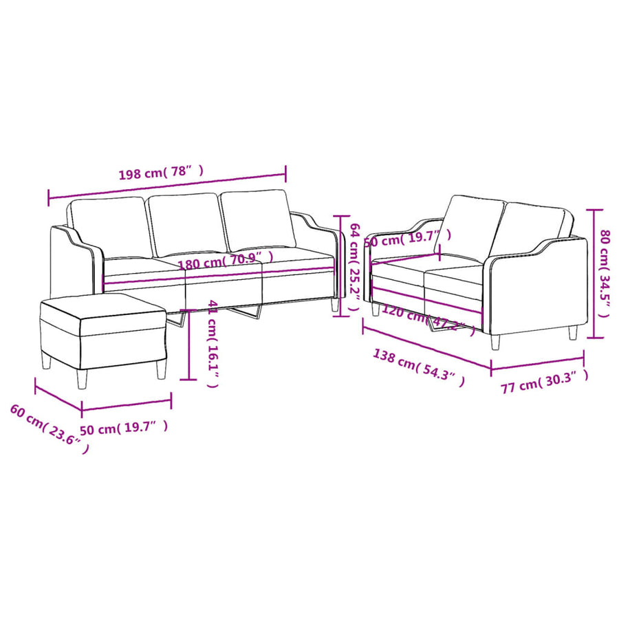 4-delige Loungeset met kussens stof bruin