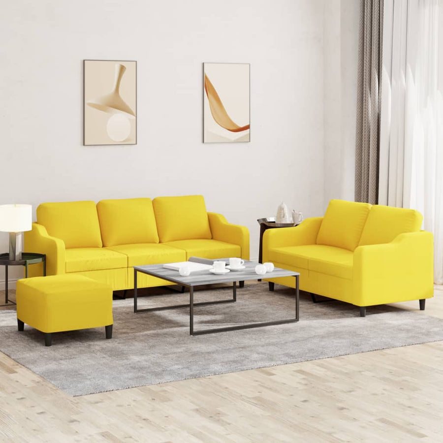 3-Delige Loungeset Met Kussens Stof Lichtgeel
