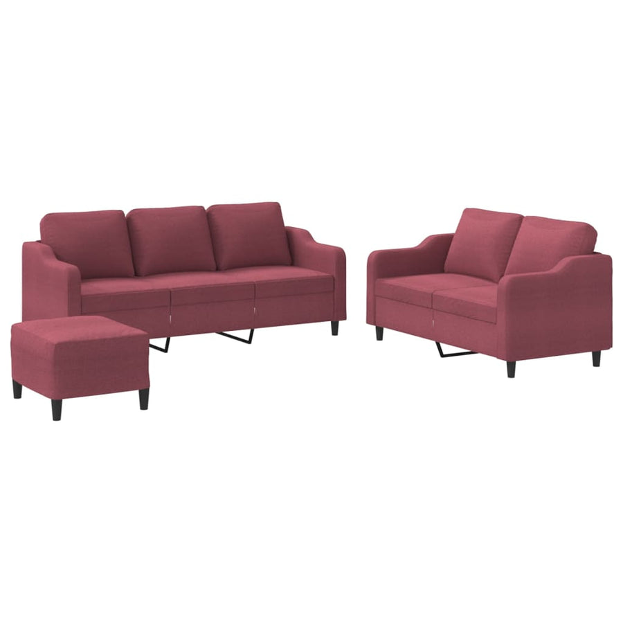 3-Delige Loungeset Met Kussens Stof Wijnrood