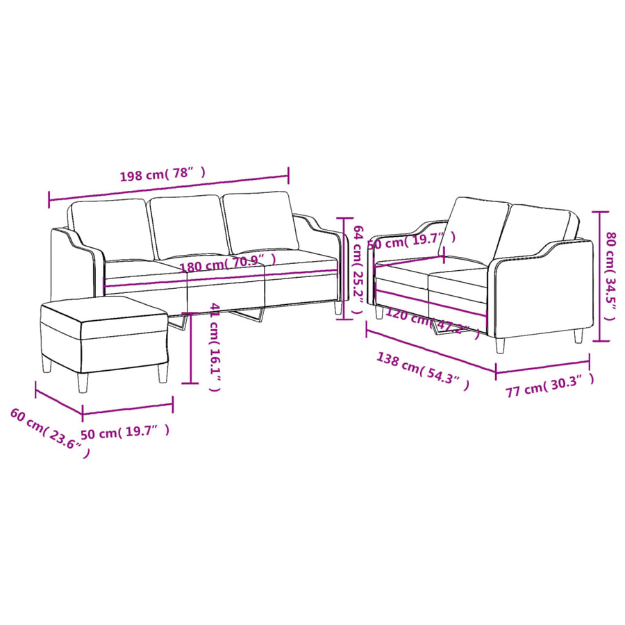 3-Delige Loungeset Met Kussens Stof Wijnrood
