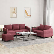 Loungeset 3-delig wijnrood stof met kussens
