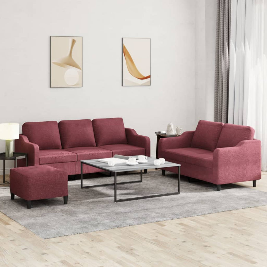 3-Delige Loungeset Met Kussens Stof Wijnrood