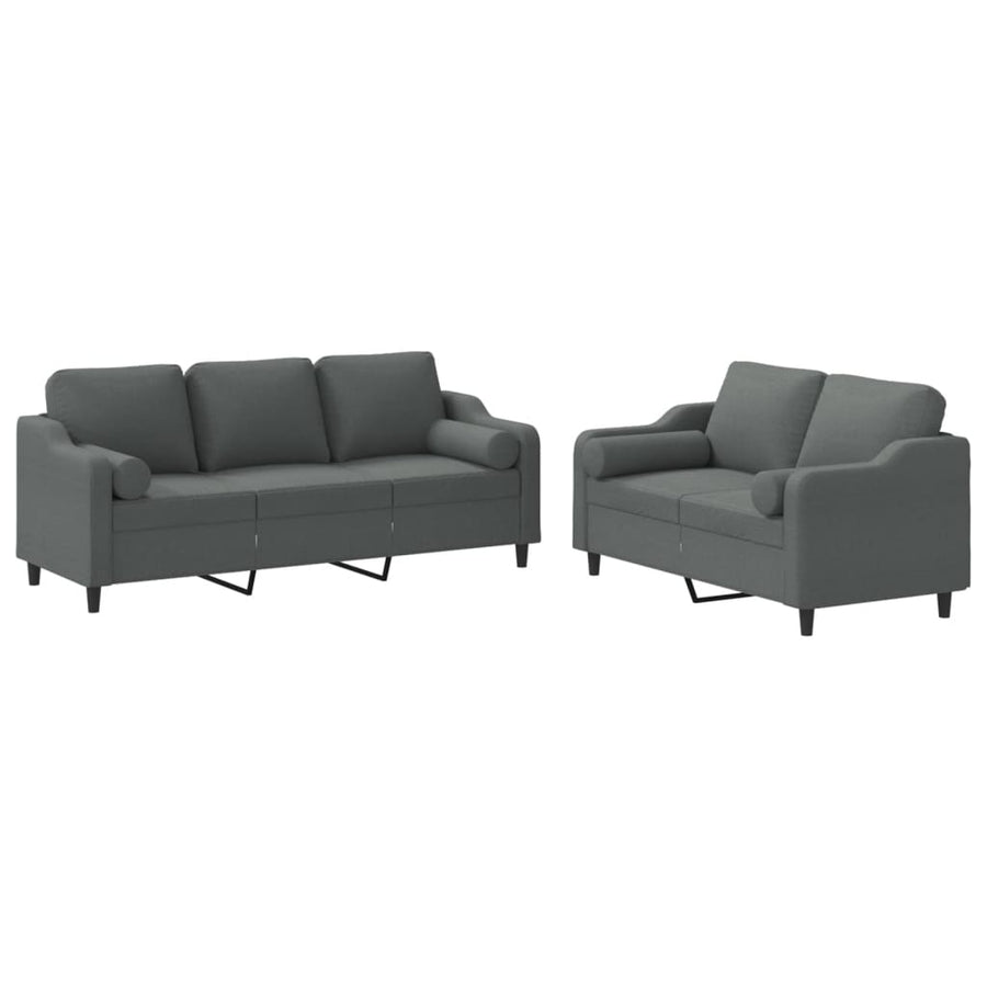 2-delige Loungeset met kussens stof donkergrijs Donkergrijs met kussens
