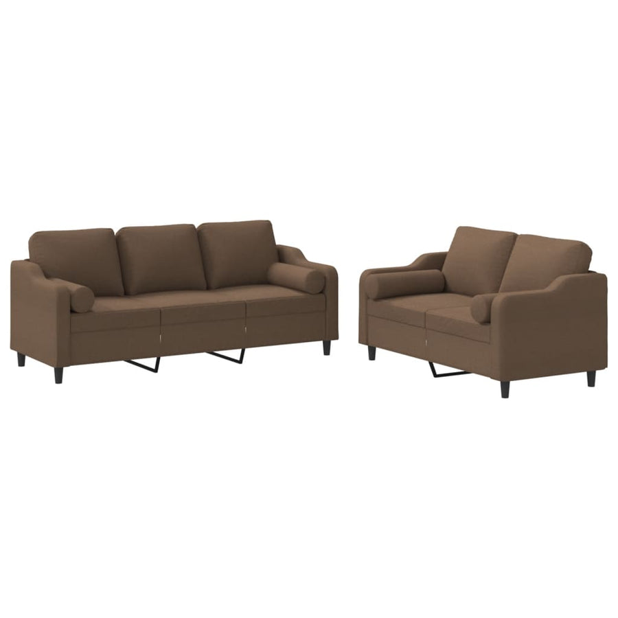 2-delige Loungeset met kussens stof bruin Bruin met kussens