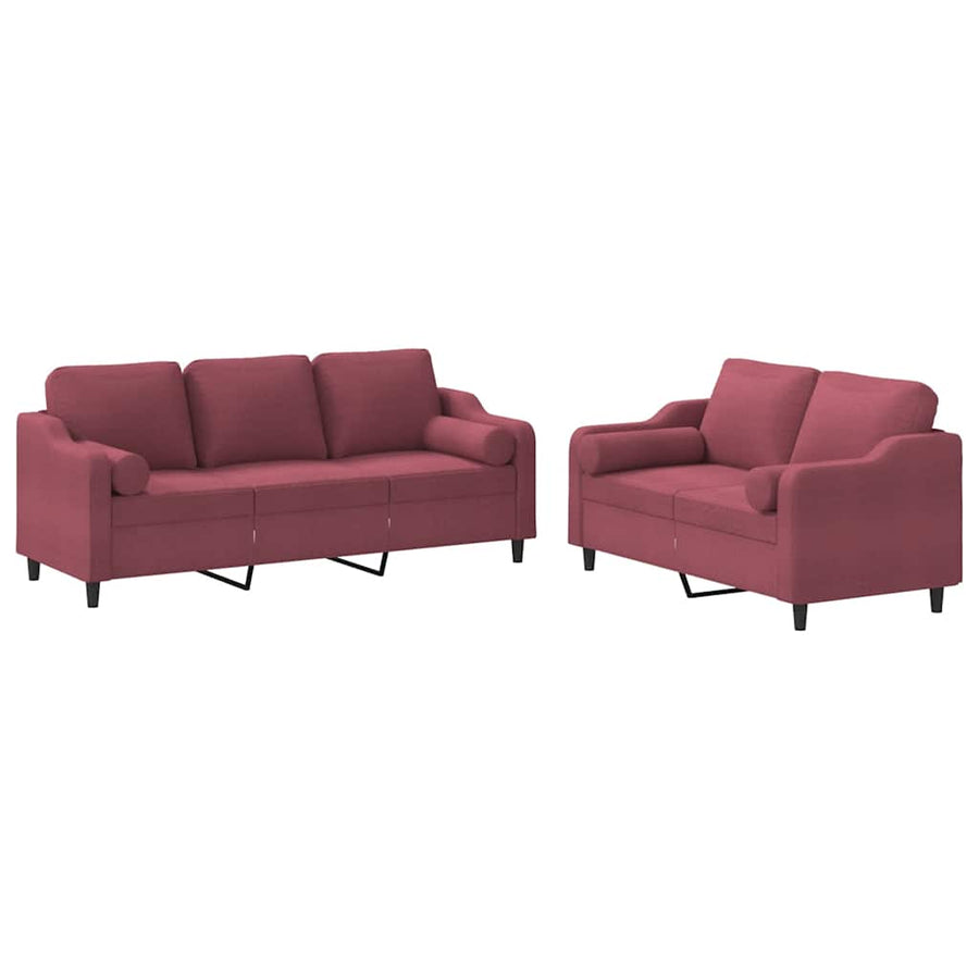 2-delige Loungeset met kussens stof wijnrood