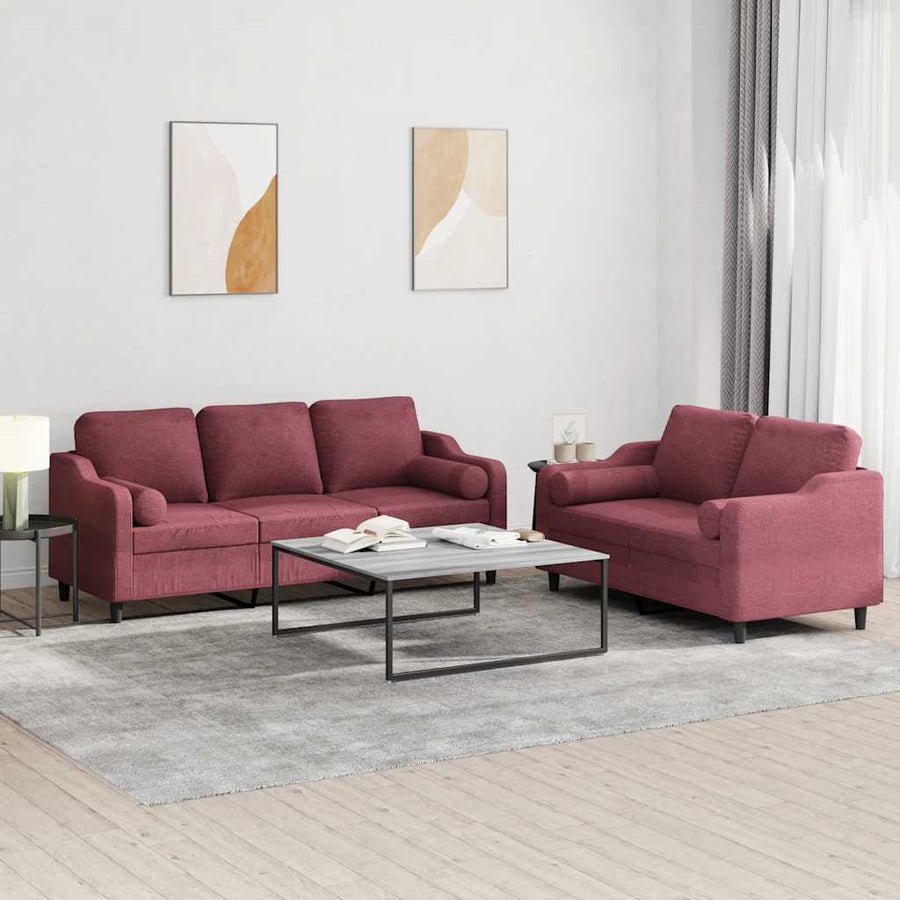 2-delige Loungeset met kussens stof wijnrood