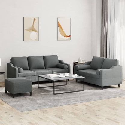 3-delige Loungeset met kussens stof donkergrijs