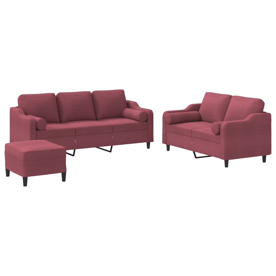3-delige Loungeset met kussens stof wijnrood