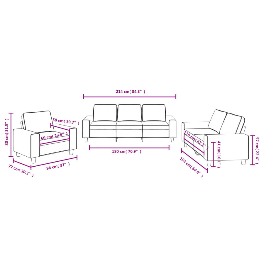 3-Delige Loungeset Stof Lichtgrijs met kussens
