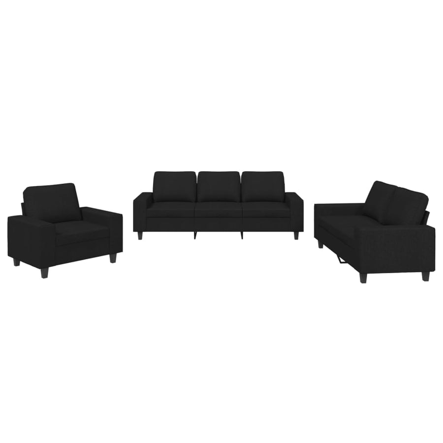 3-Delige Loungeset Stof Zwart met kussens
