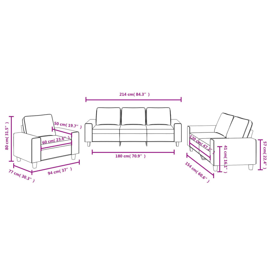 3-Delige Loungeset Stof Taupe met kussens