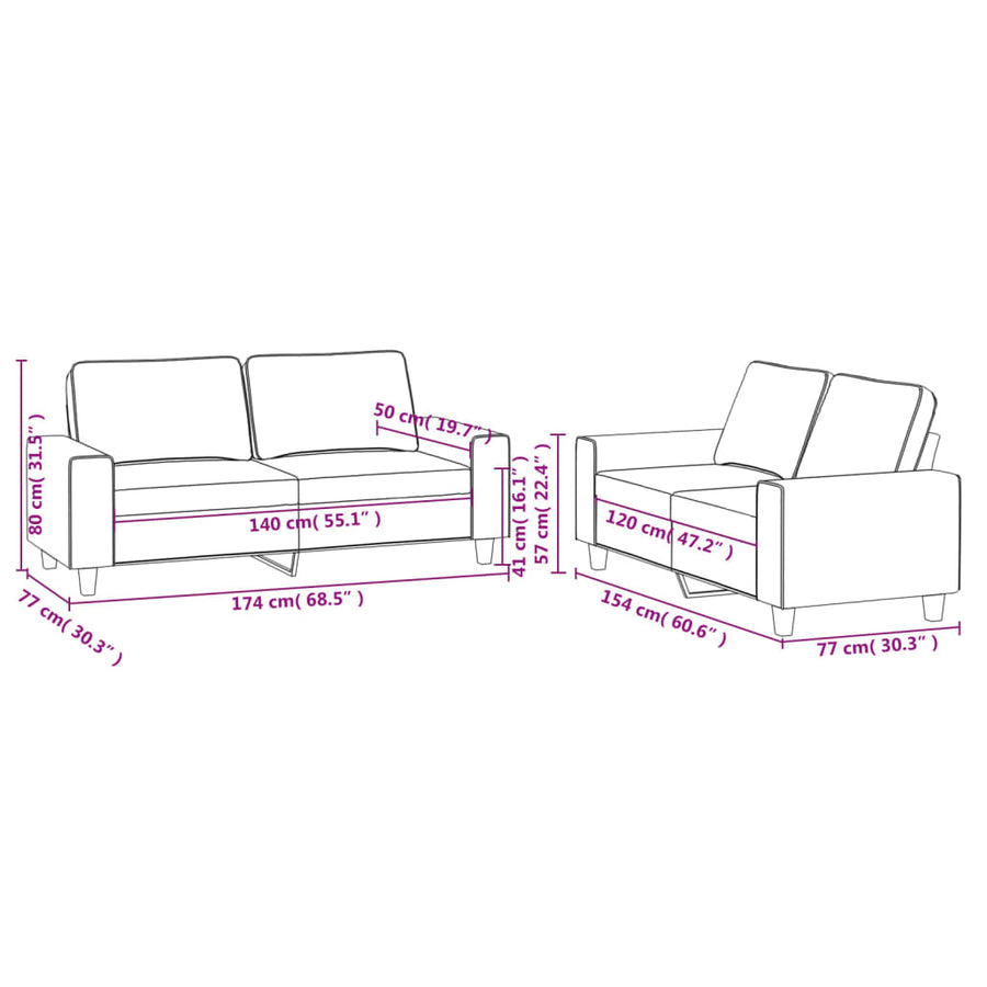 2-Delige Loungeset Stof Zwart met kussens
