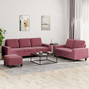 3-Piece Lounge Set Fabric Wine Red
