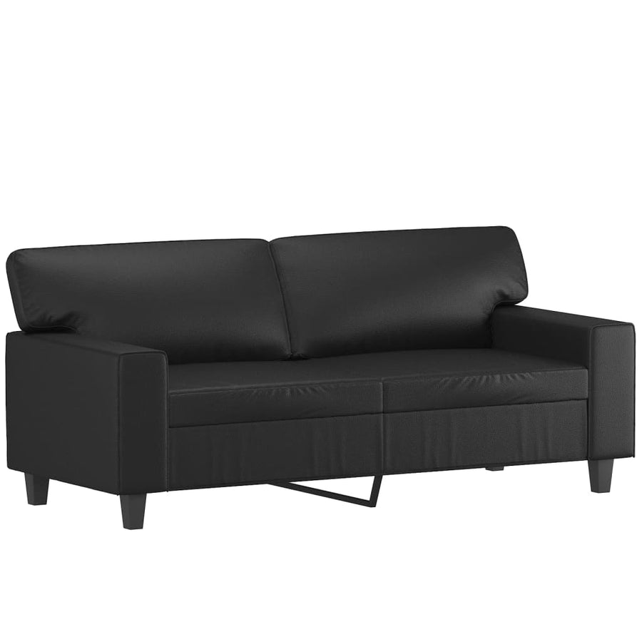 3-delige Loungeset kunstleer zwart Zwart met kussens en voetenbankje