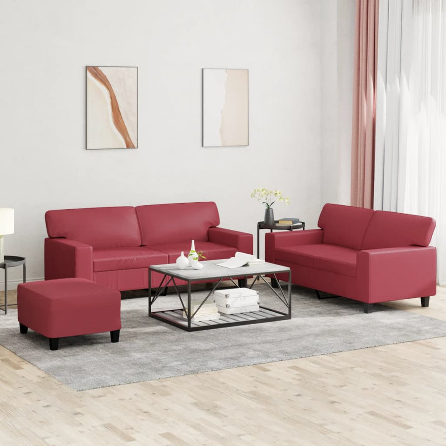 3-Delige Loungeset Kunstleer Wijnrood