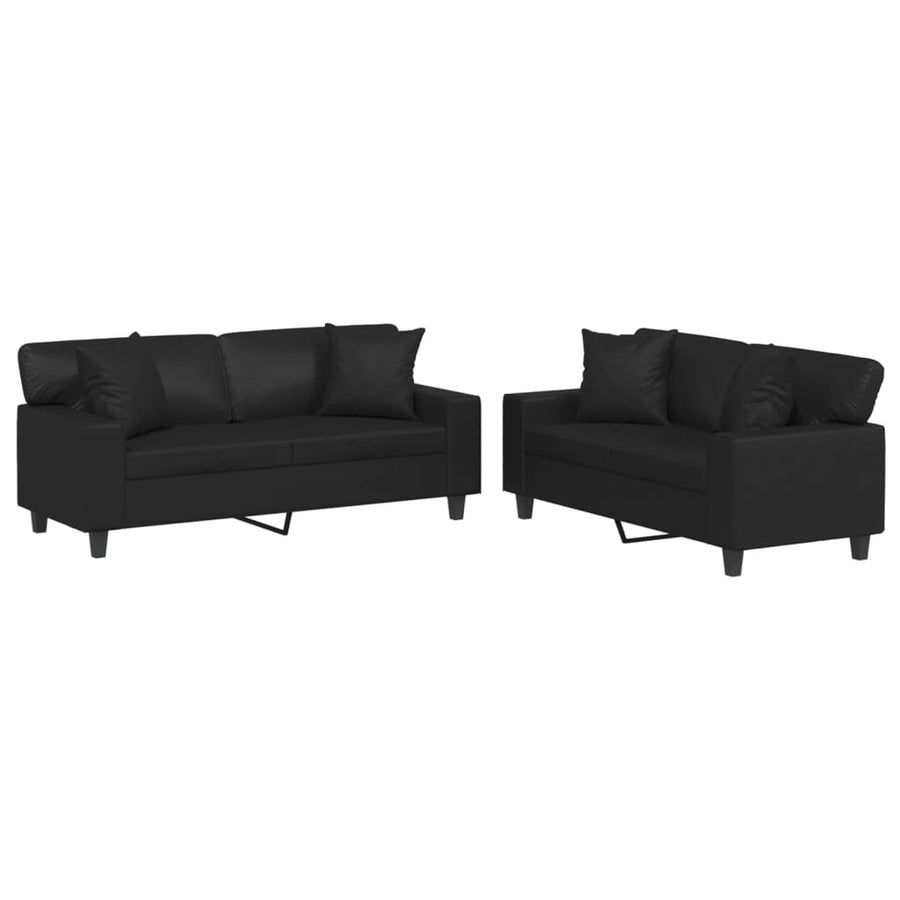 2-delige Loungeset met kussens kunstleer zwart Zwart met kussens