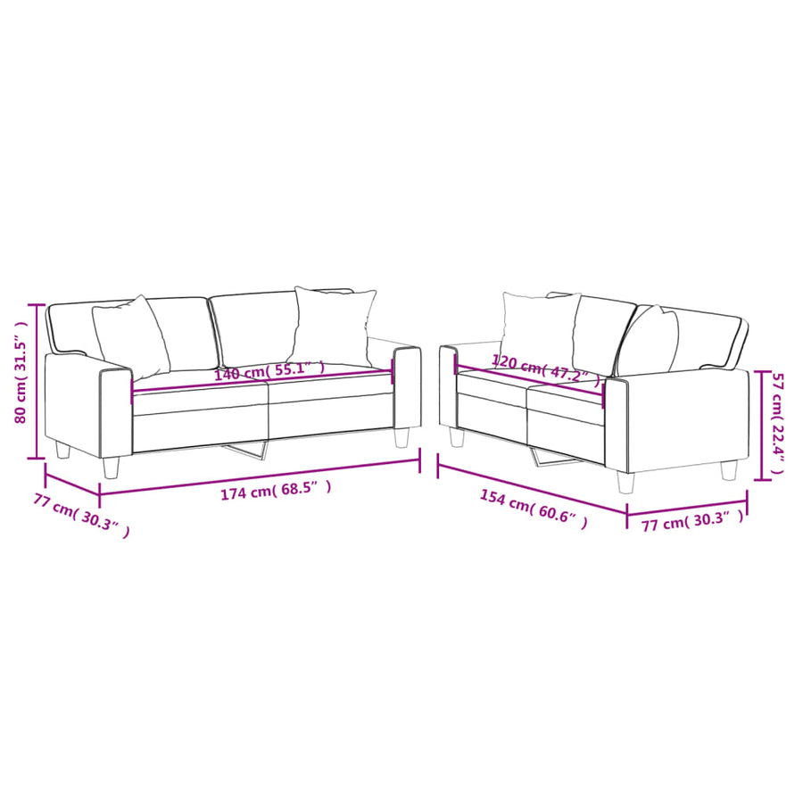 2-delige Loungeset met kussens kunstleer zwart Zwart met kussens