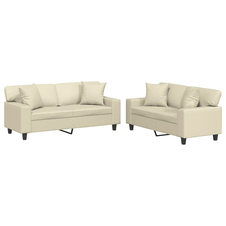 2-delige Loungeset met kussens kunstleer crèmekleurig
