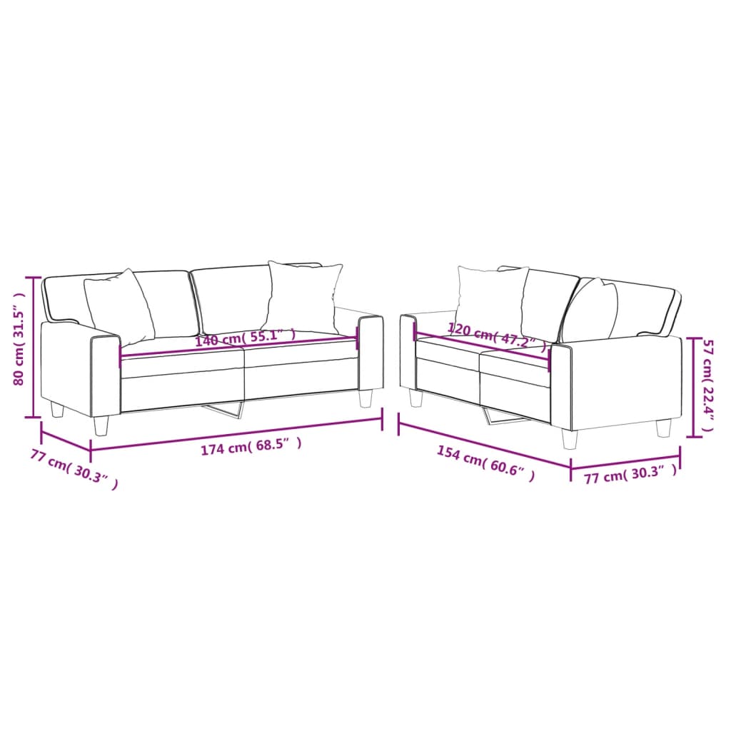2-delige Loungeset met kussens kunstleer crèmekleurig