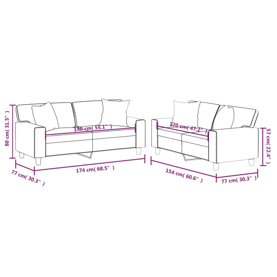 2-delige Loungeset met kussens kunstleer crèmekleurig