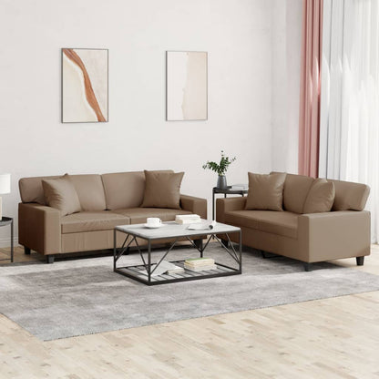 2-delige Loungeset met kussens kunstleer cappuccinokleurig