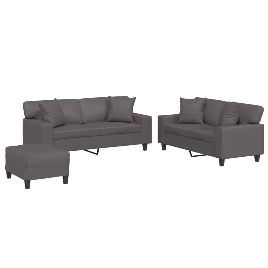 3-Delige Loungeset Met Kussens Kunstleer Grijs met kussens en voetenbankje