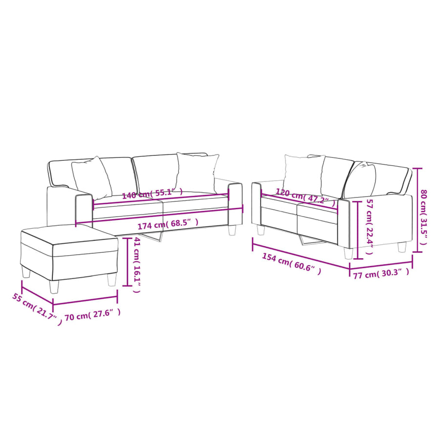 3-Delige Loungeset Met Kussens Kunstleer Grijs met kussens en voetenbankje