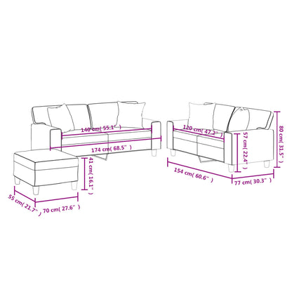 3-delige Loungeset met kussens kunstleer cappuccinokleurig