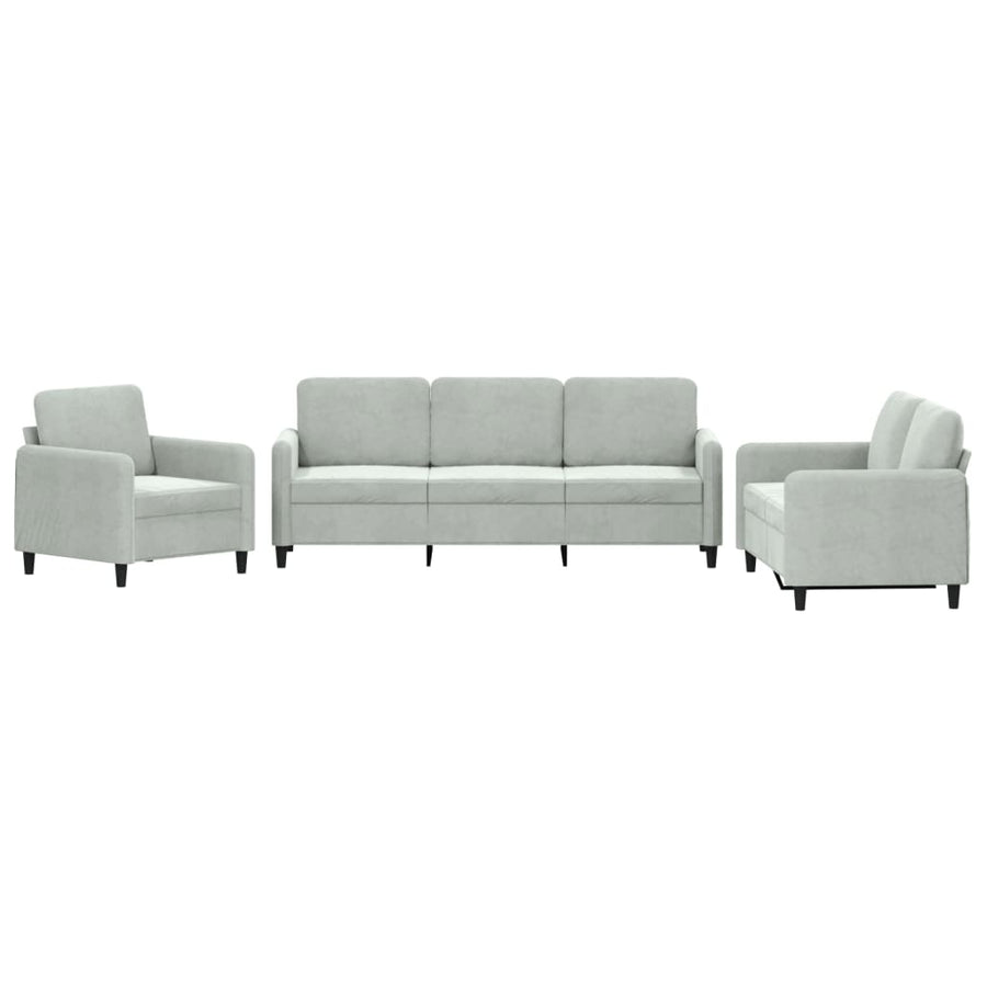 3-delige Loungeset fluweel lichtgrijs Lichtgrijs