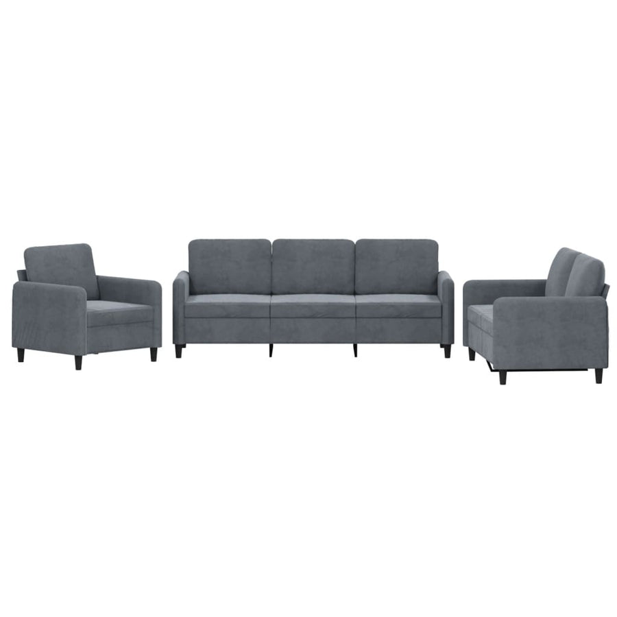 3-delige Loungeset fluweel donkergrijs Donkergrijs