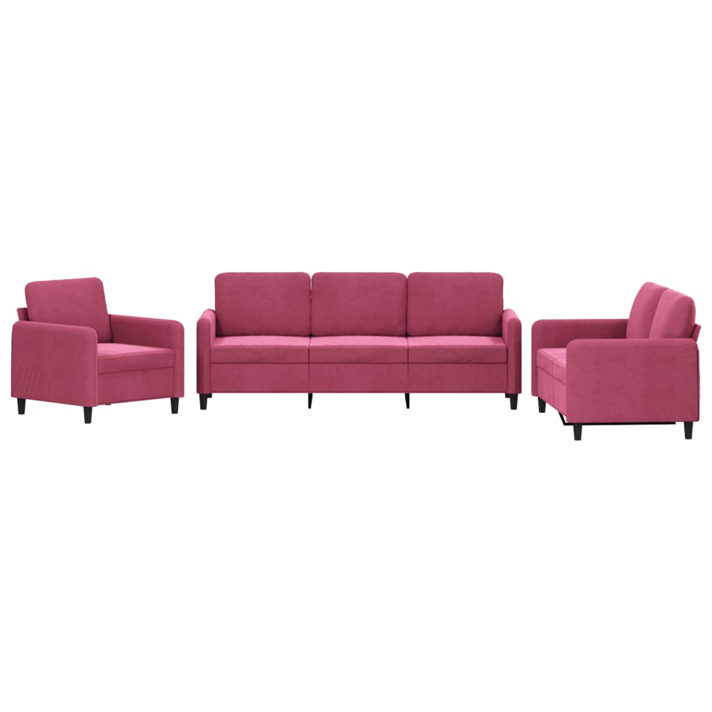 3-delige Loungeset fluweel wijnrood