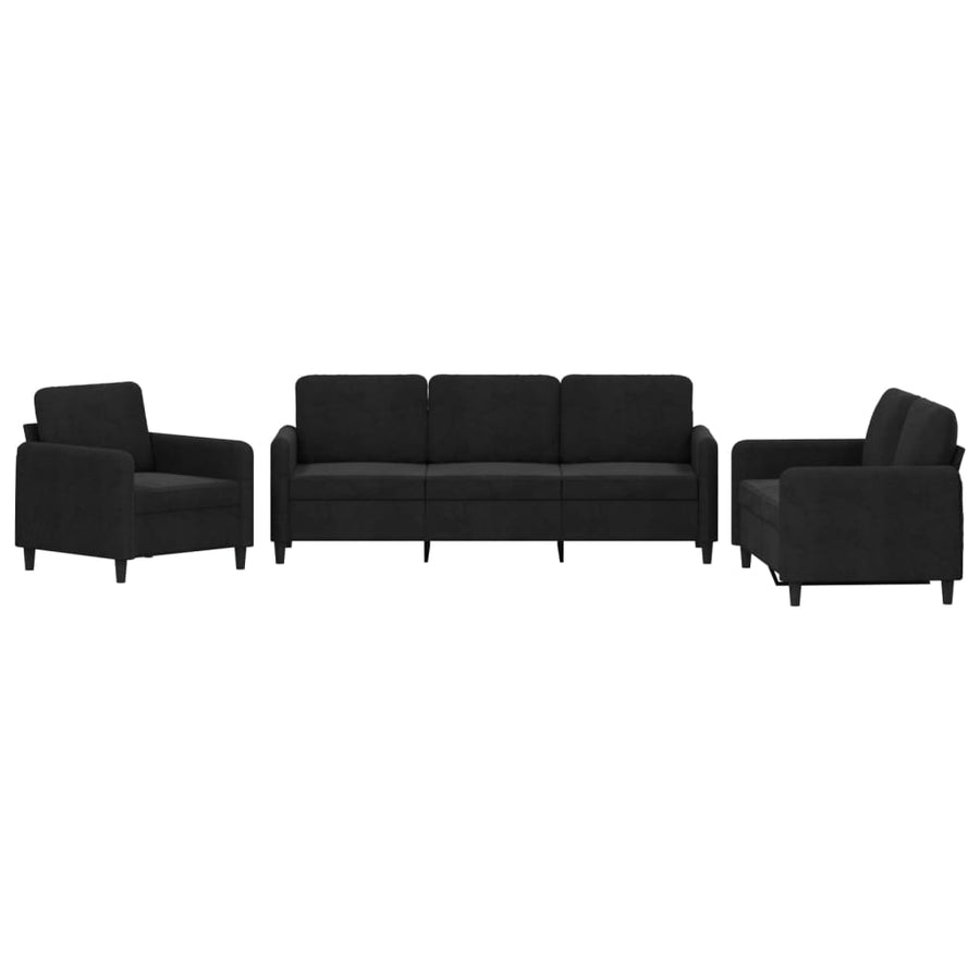 3-delige Loungeset fluweel zwart Zwart met kussens