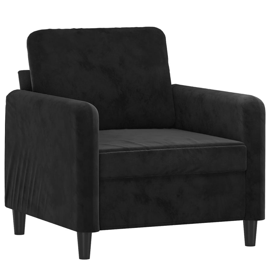 3-delige Loungeset fluweel zwart Zwart met kussens