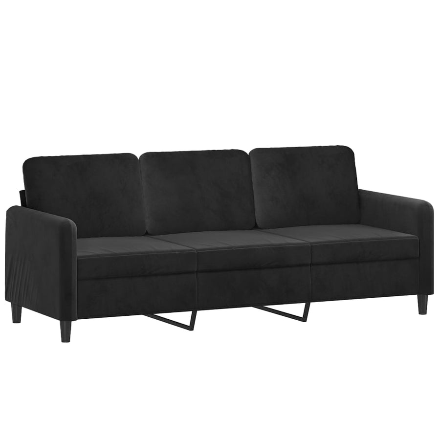 3-delige Loungeset fluweel zwart Zwart met kussens